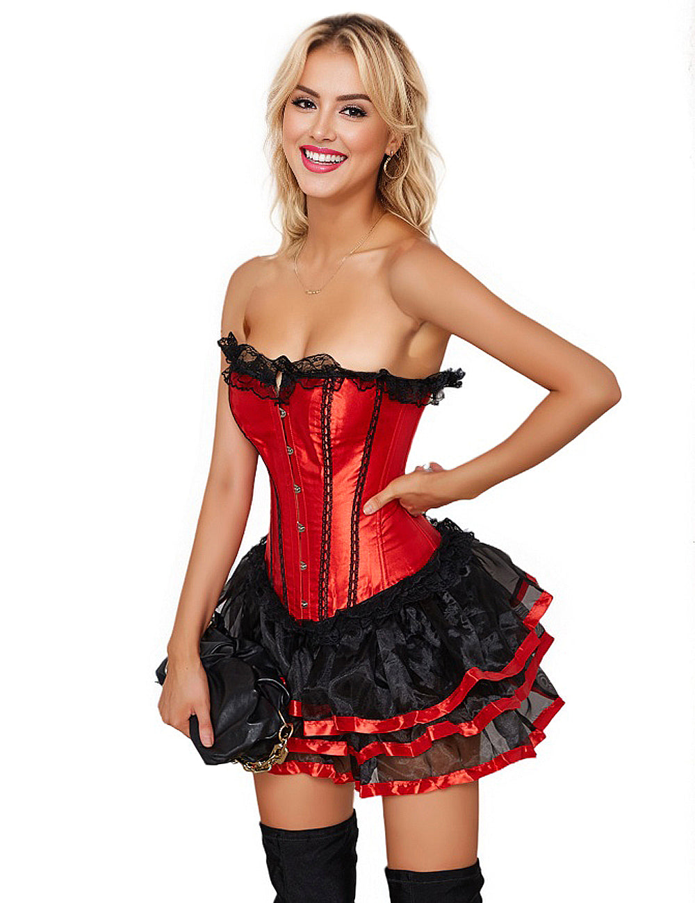 12 Pieces Plastic Bones Black Lace Red Corset