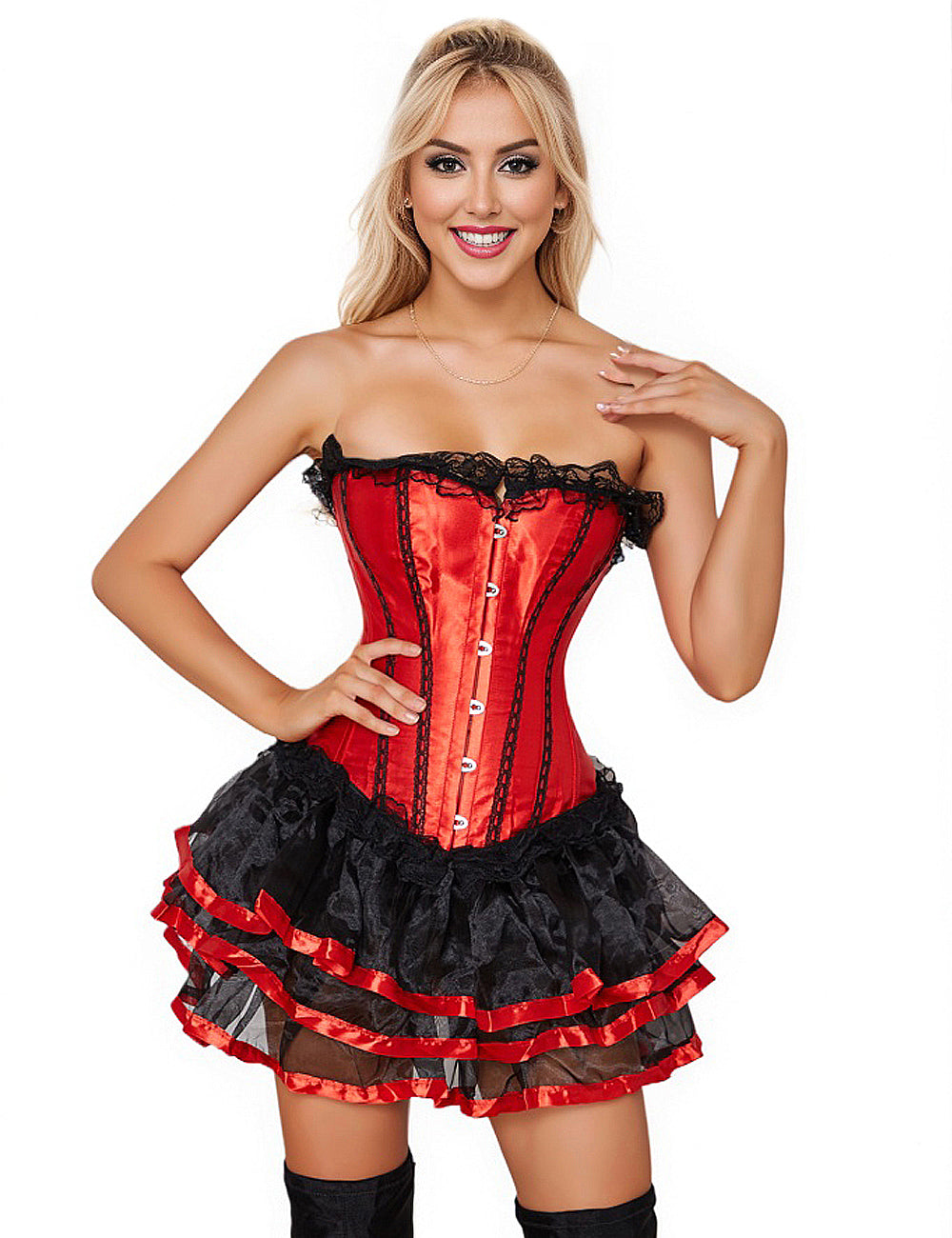 12 Pieces Plastic Bones Black Lace Red Corset