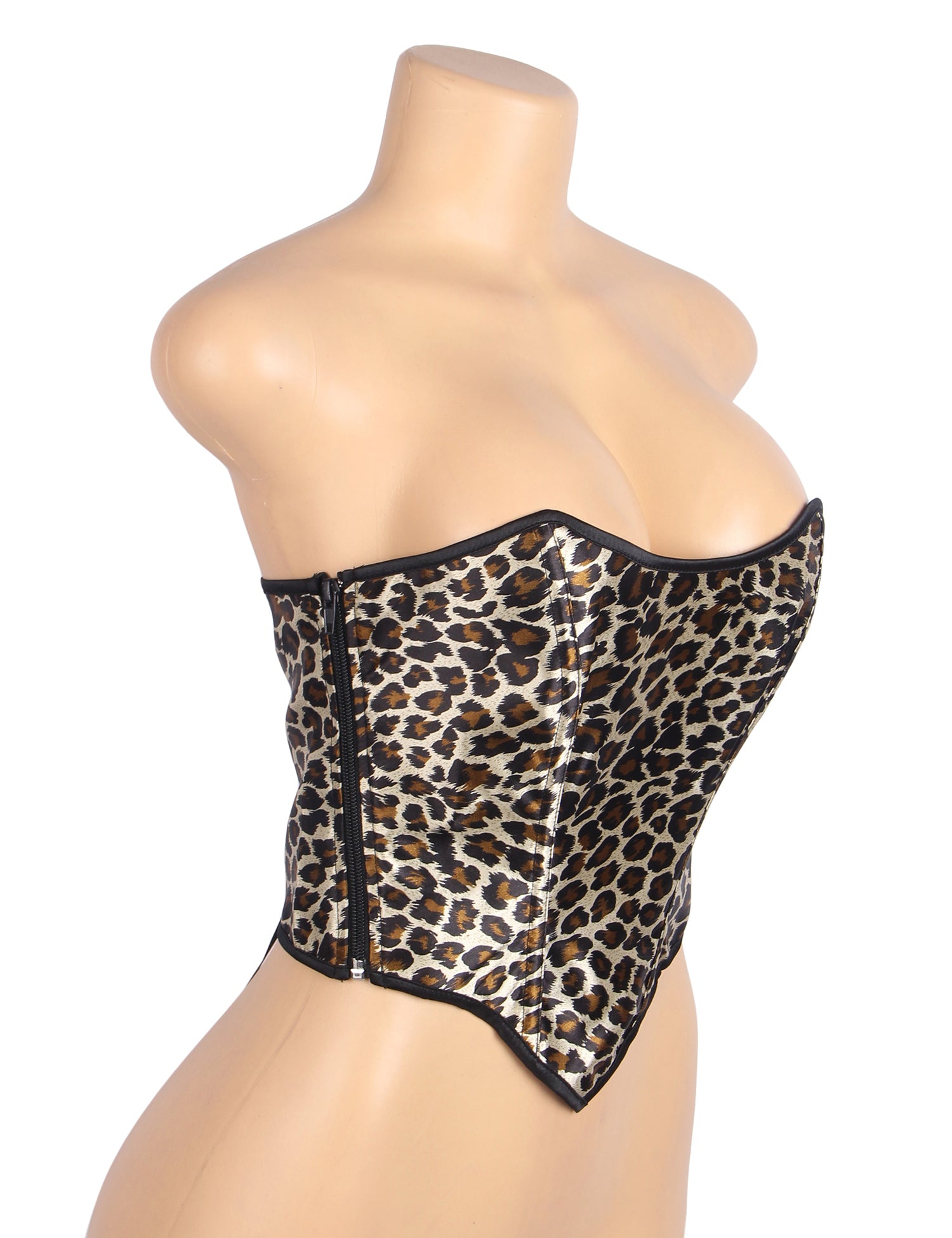 9 Pieces Plastic Bones Leopard Print Off Shoulder Palace Style Zippered Corset