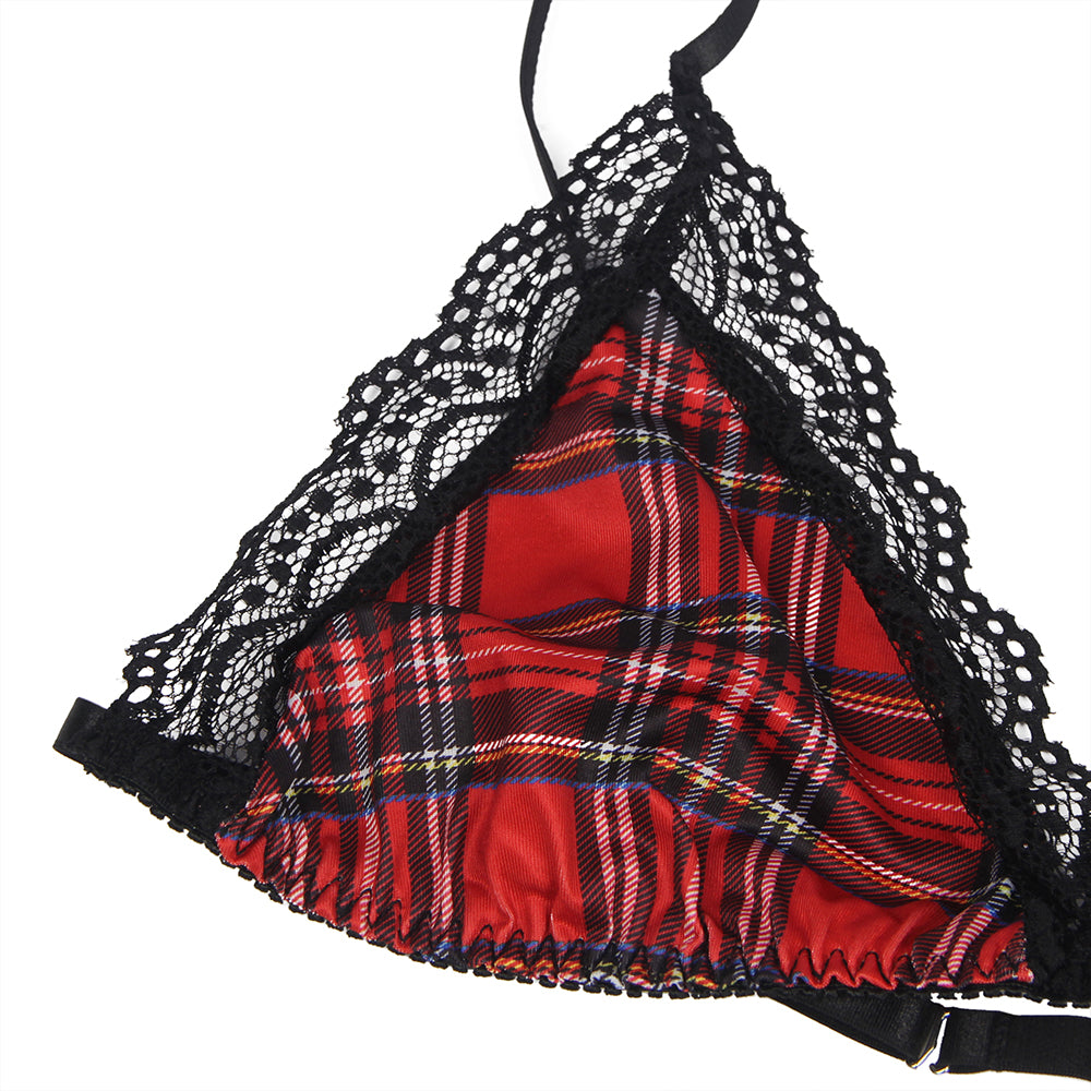 Sexy Red Plaid Bra Set College Style Cosplay Suit