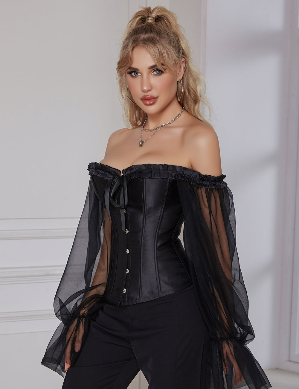12 Pieces Plastic Black Sexy Lantern Long Sleeves Palace Style Corset