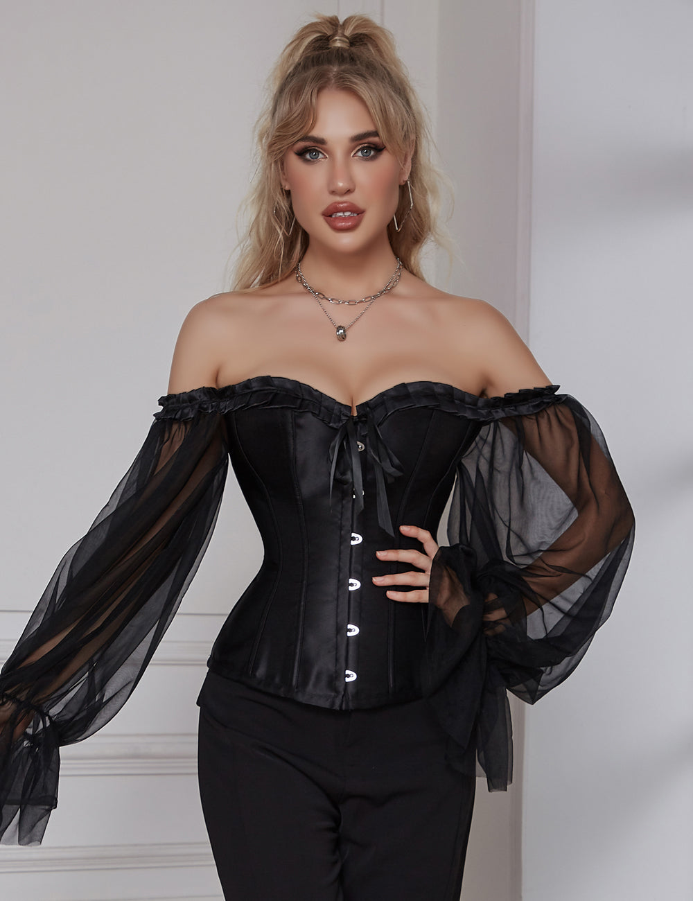 12 Pieces Plastic Black Sexy Lantern Long Sleeves Palace Style Corset
