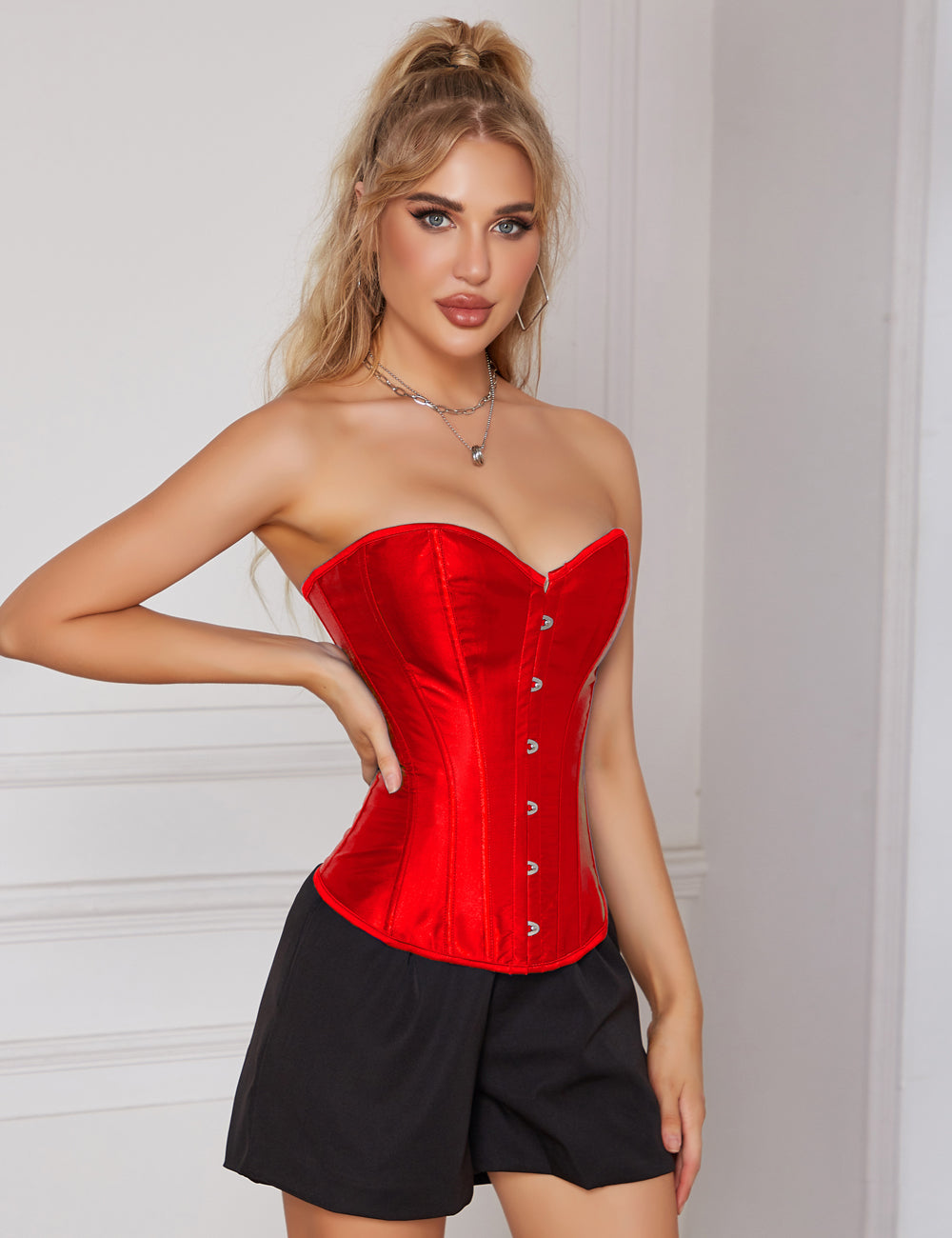14 Pieces Plastic Bones Red Sexy Satin Tube Top Palace Style Corset