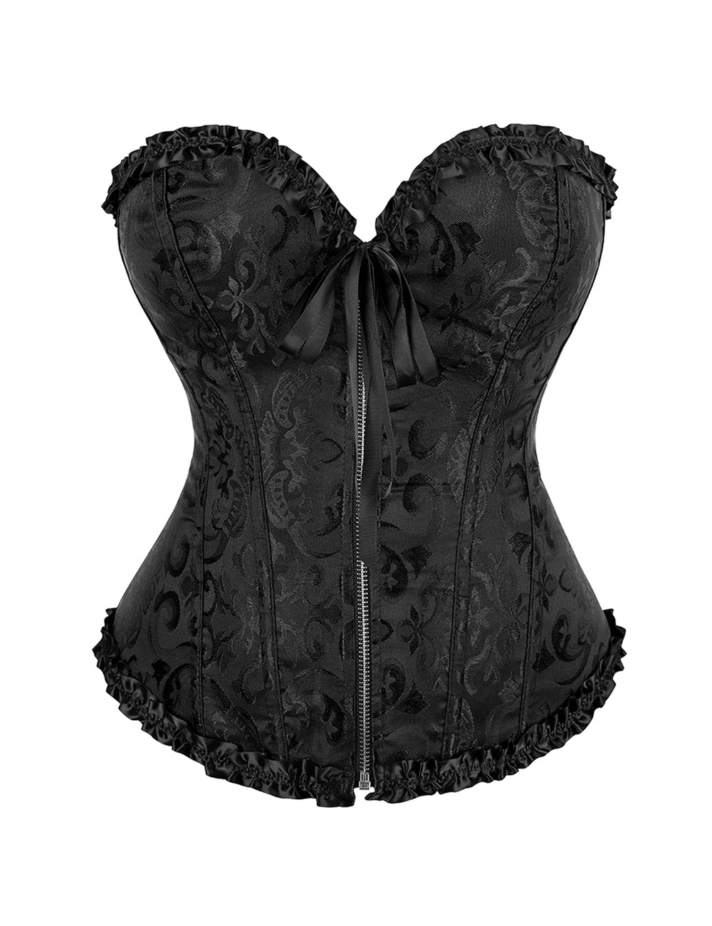 12 Pieces Plastic Bones Black Sexy Embroidered Zippered Palace Style Corset