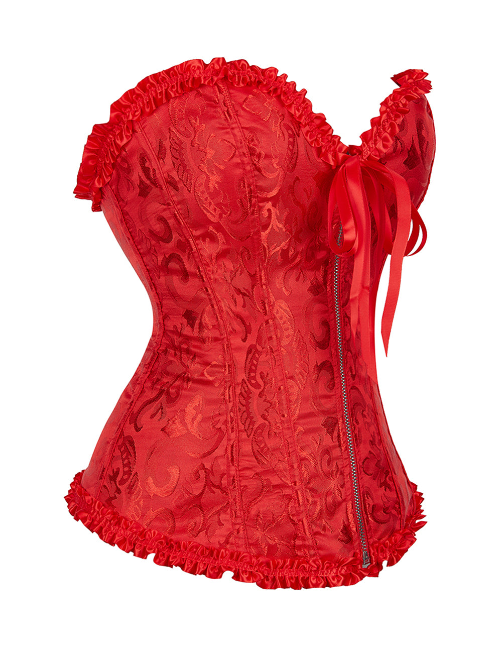 12 Pieces Plastic Bones Red Sexy Embroidered Zippered Palace Style Corset