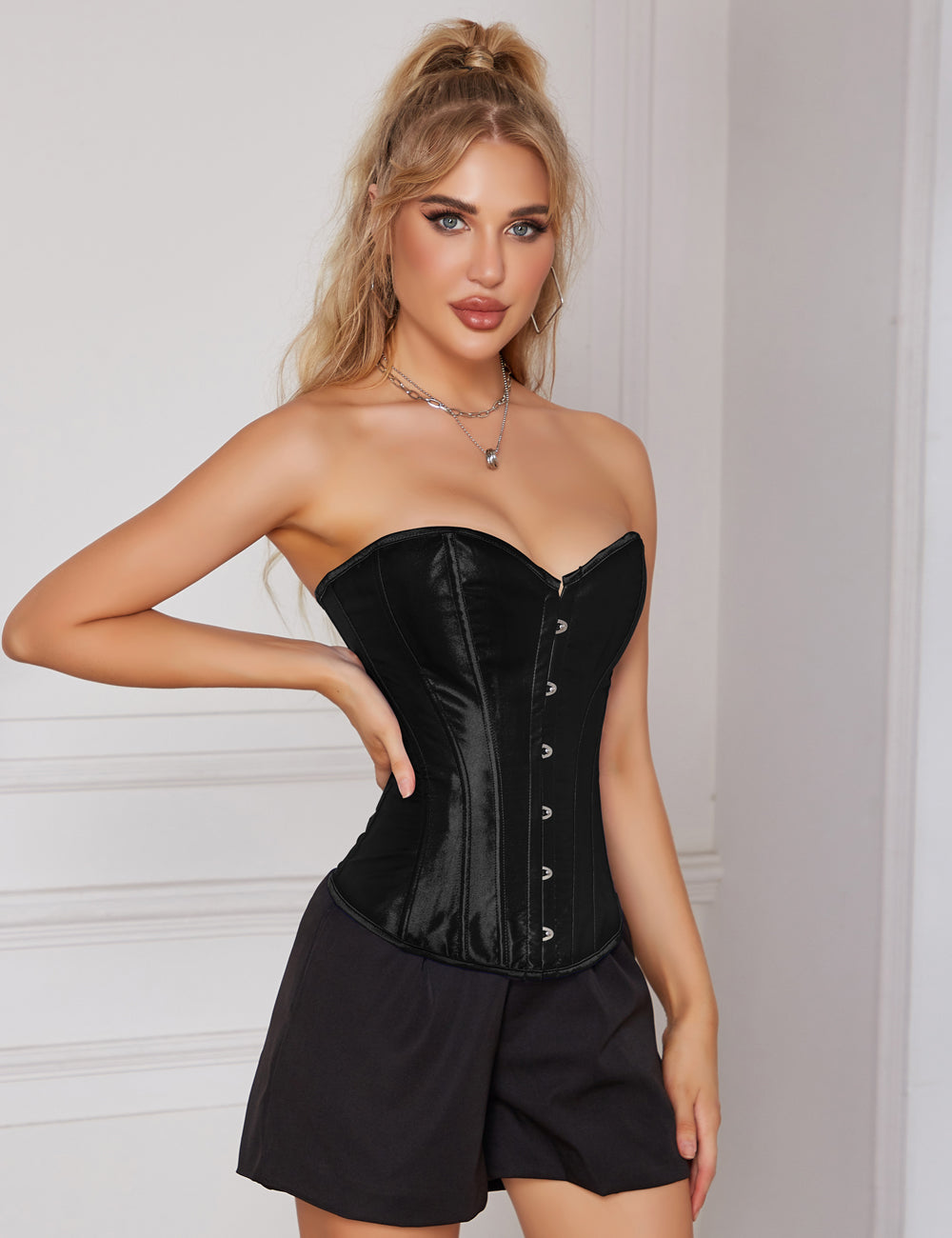 14 Pieces Plastic Bones Black Sexy Satin Tube Top Palace Style Corset