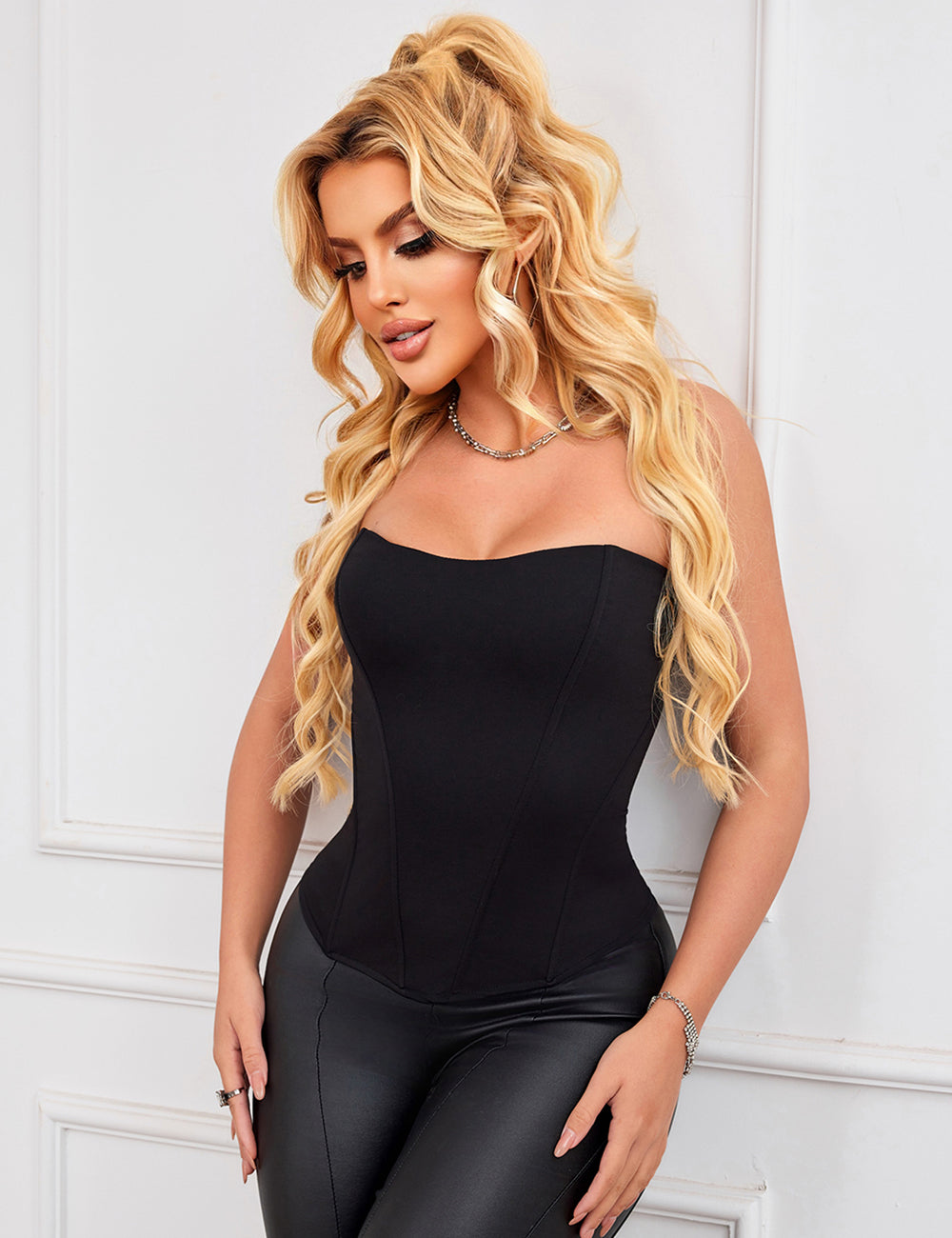 6 Pieces Plastic Bones Black Sexy Tube Top Zipper Palace Style Corset