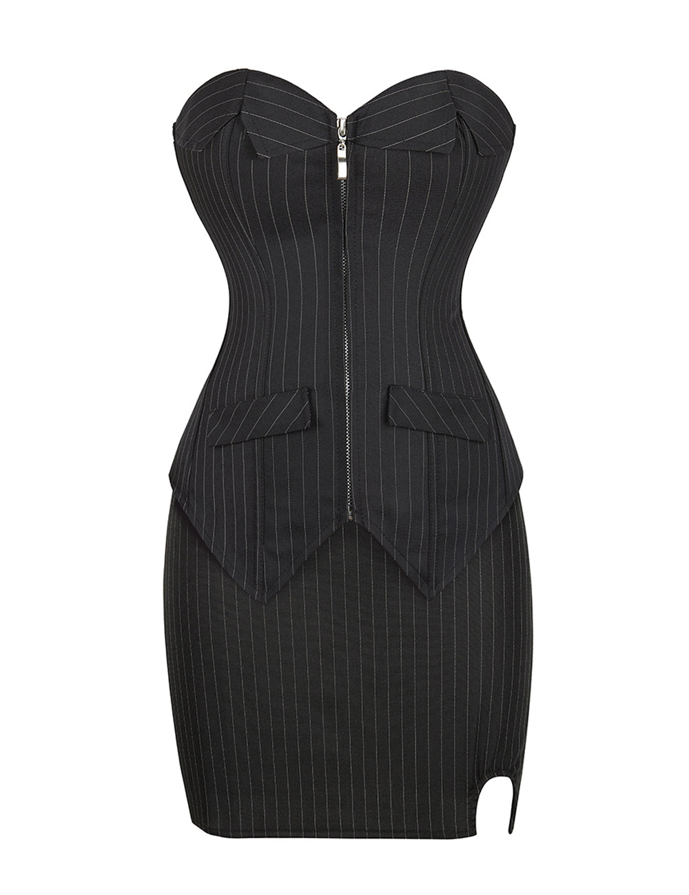 12 Pieces Plastic Bone Black Sexy Striped Zippered Palace Style Corset Set