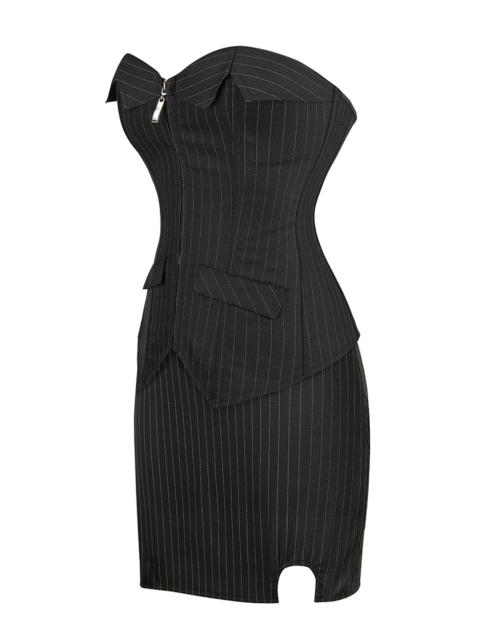 12 Pieces Plastic Bone Black Sexy Striped Zippered Palace Style Corset Set