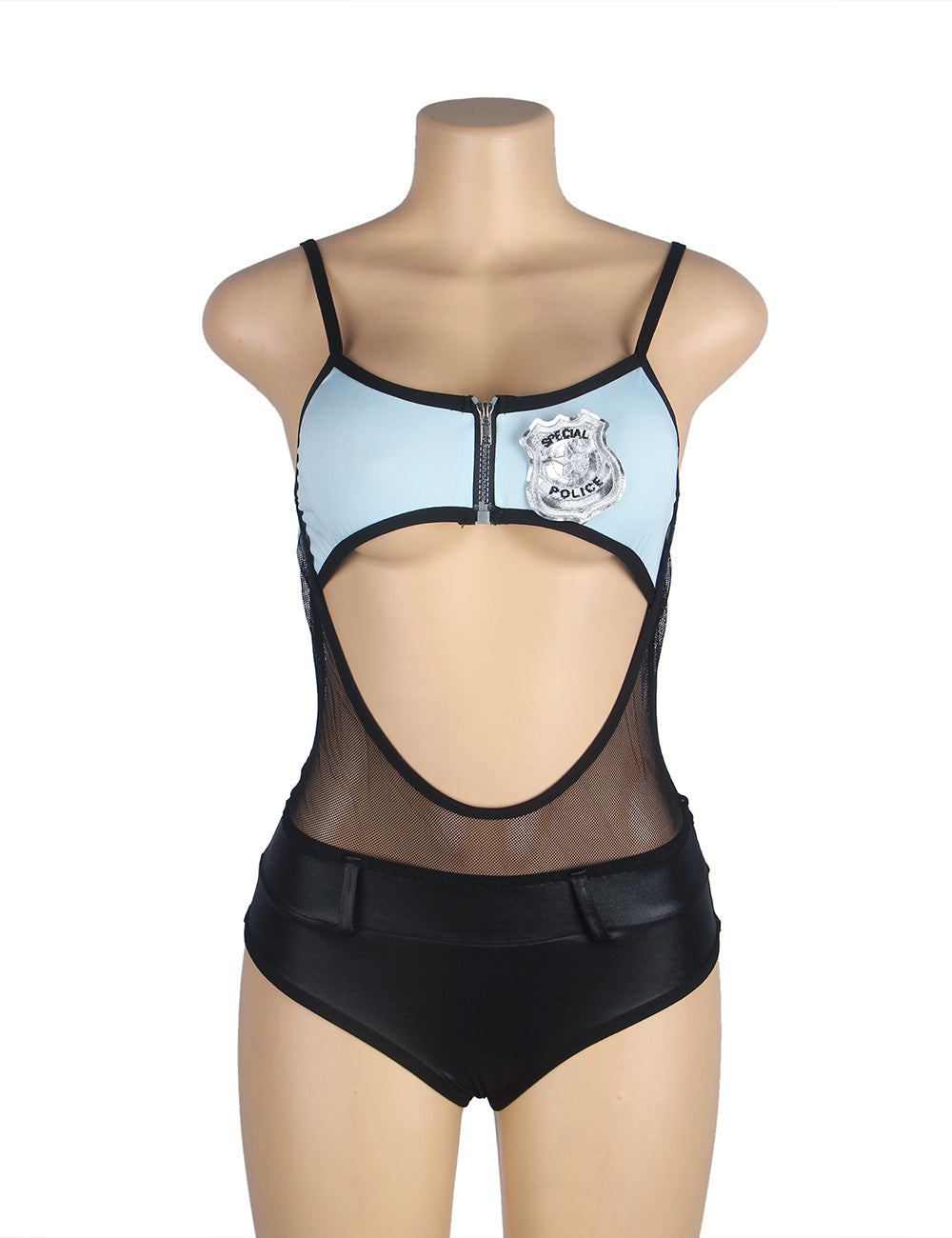 Zipper Front Hollow Out Police Costume with Headwear