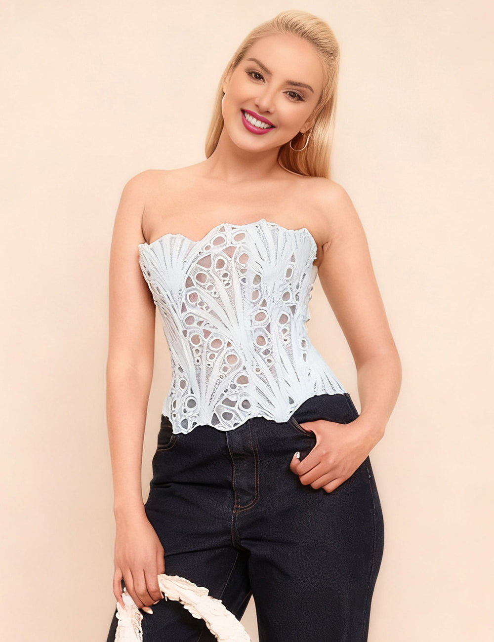 14 Bones White Hollow Lace-up Court-style Corset