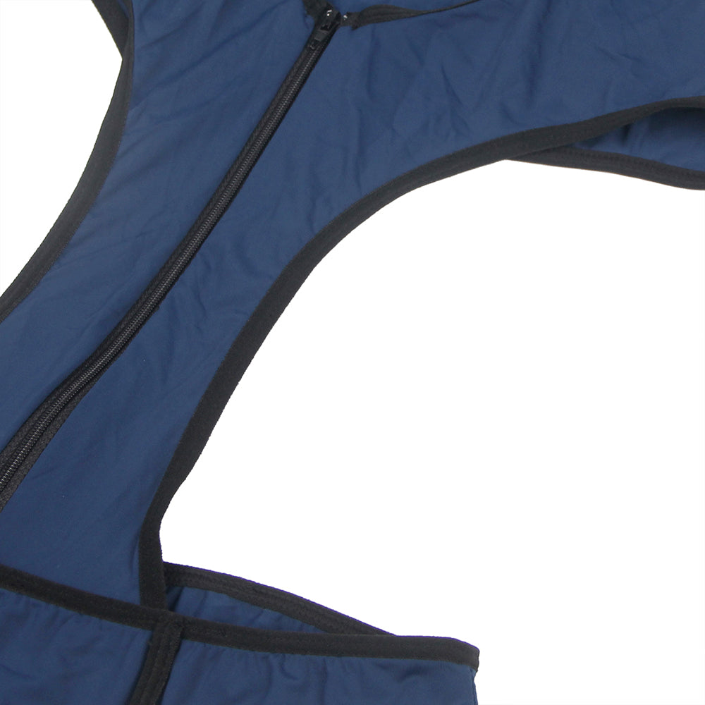 Dark Blue V Neck Zipper Front Hollow Out Bodysuit Police Costume with Badge