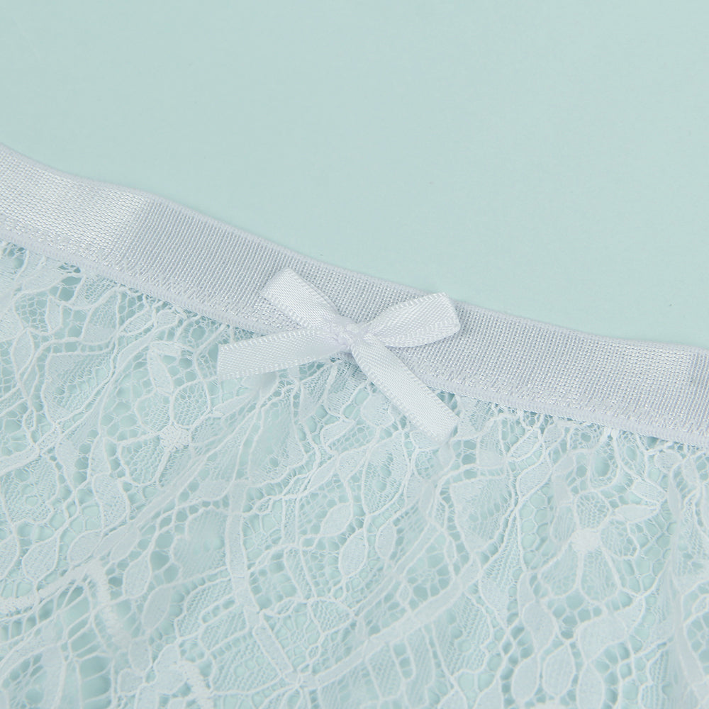 White Eyelash Lace High Waist Metal Button Garter Belt Panty