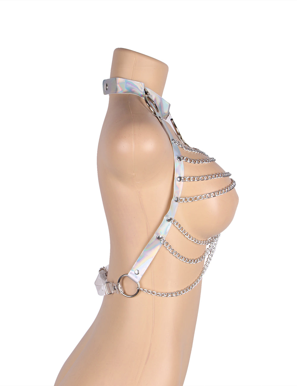 Silver Leather Chest Harness Straps Bras Chain