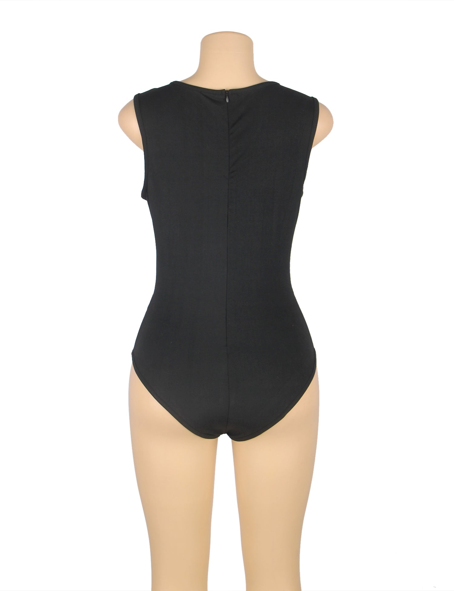 Crotch Open One Piece Sleeveless Black Deep V Fashion Bodysuit