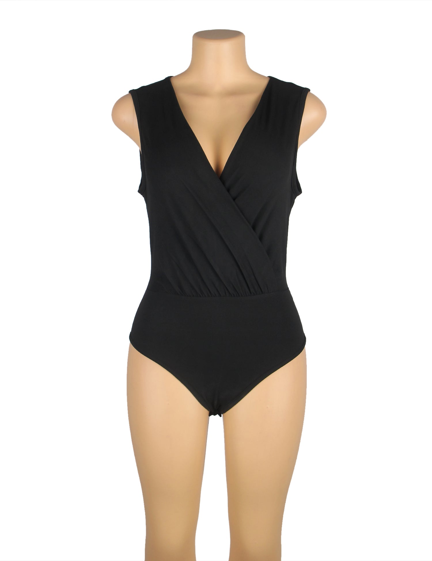 Crotch Open One Piece Sleeveless Black Deep V Fashion Bodysuit