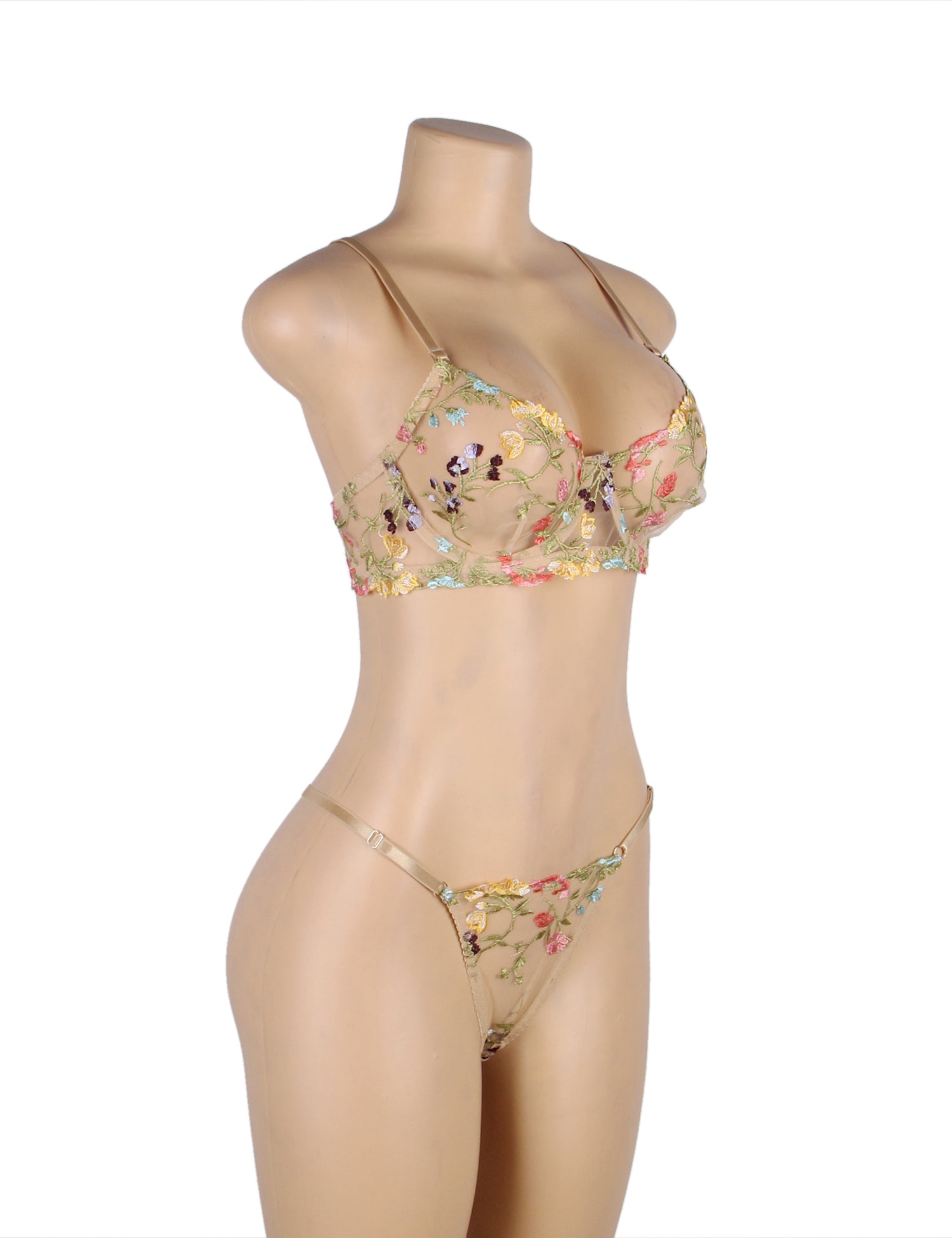 Floral Embroidery Underwire  Lingerie Set