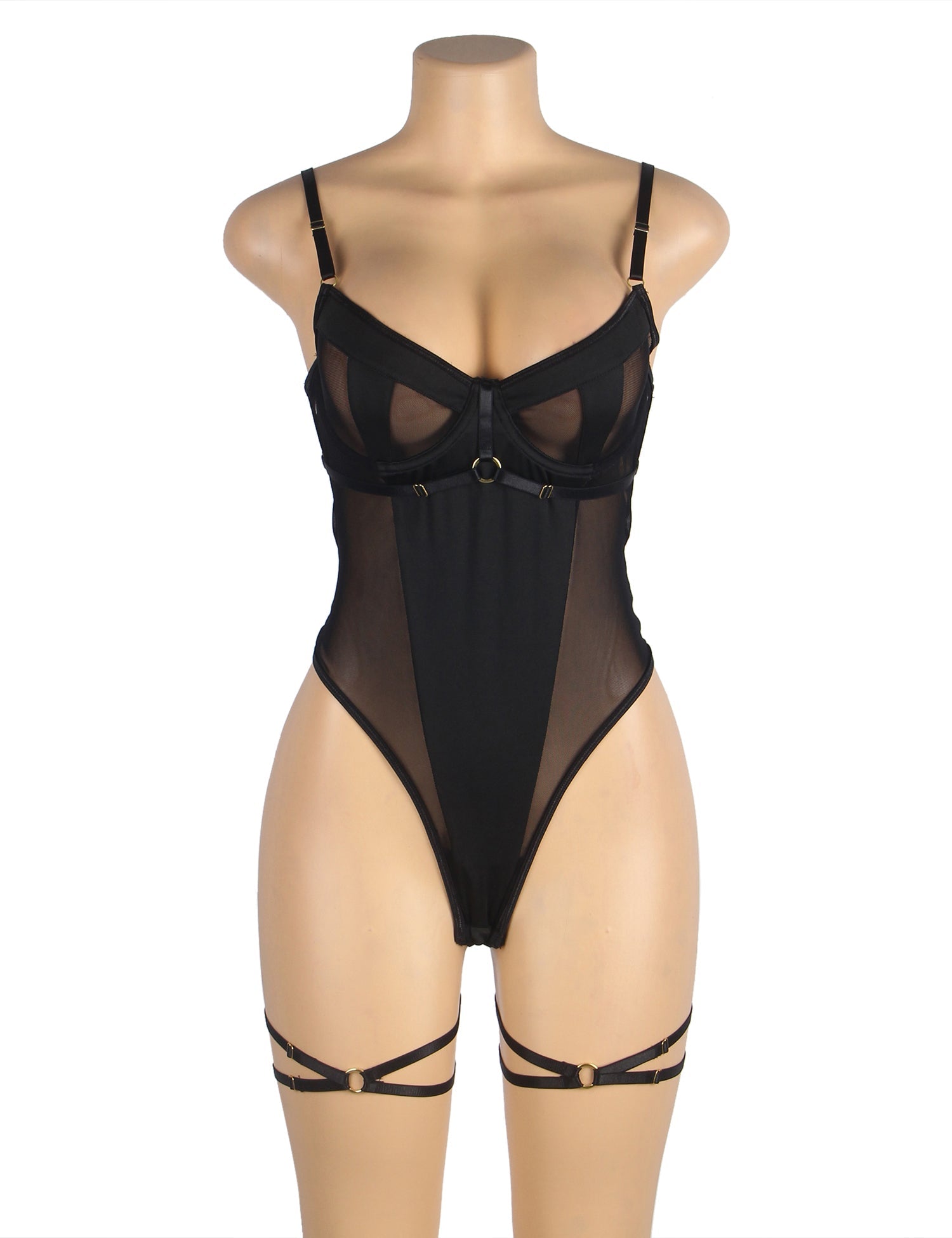 Black One-piece Mesh Underwire Bodysuit