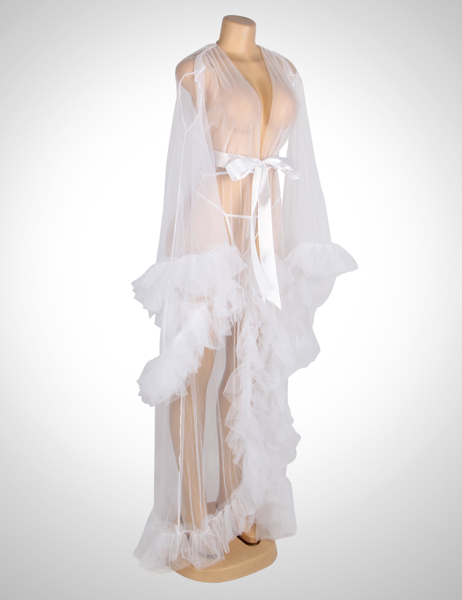 Long White Sexy Ruffled Trumpet Sleeves Robe With Belt
