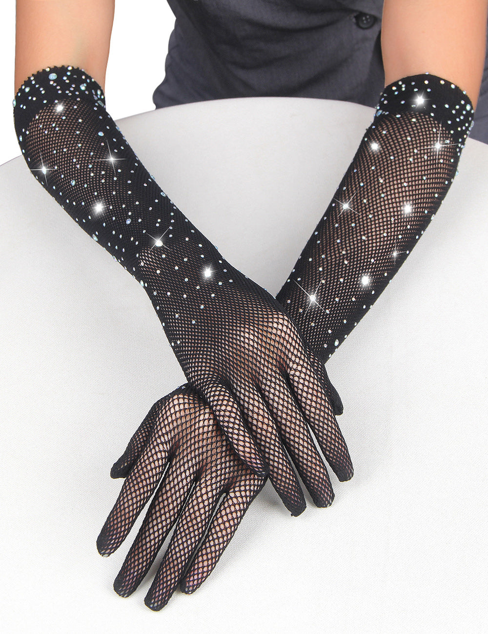 Enchanting Black Glitter Rhinestone Gloves