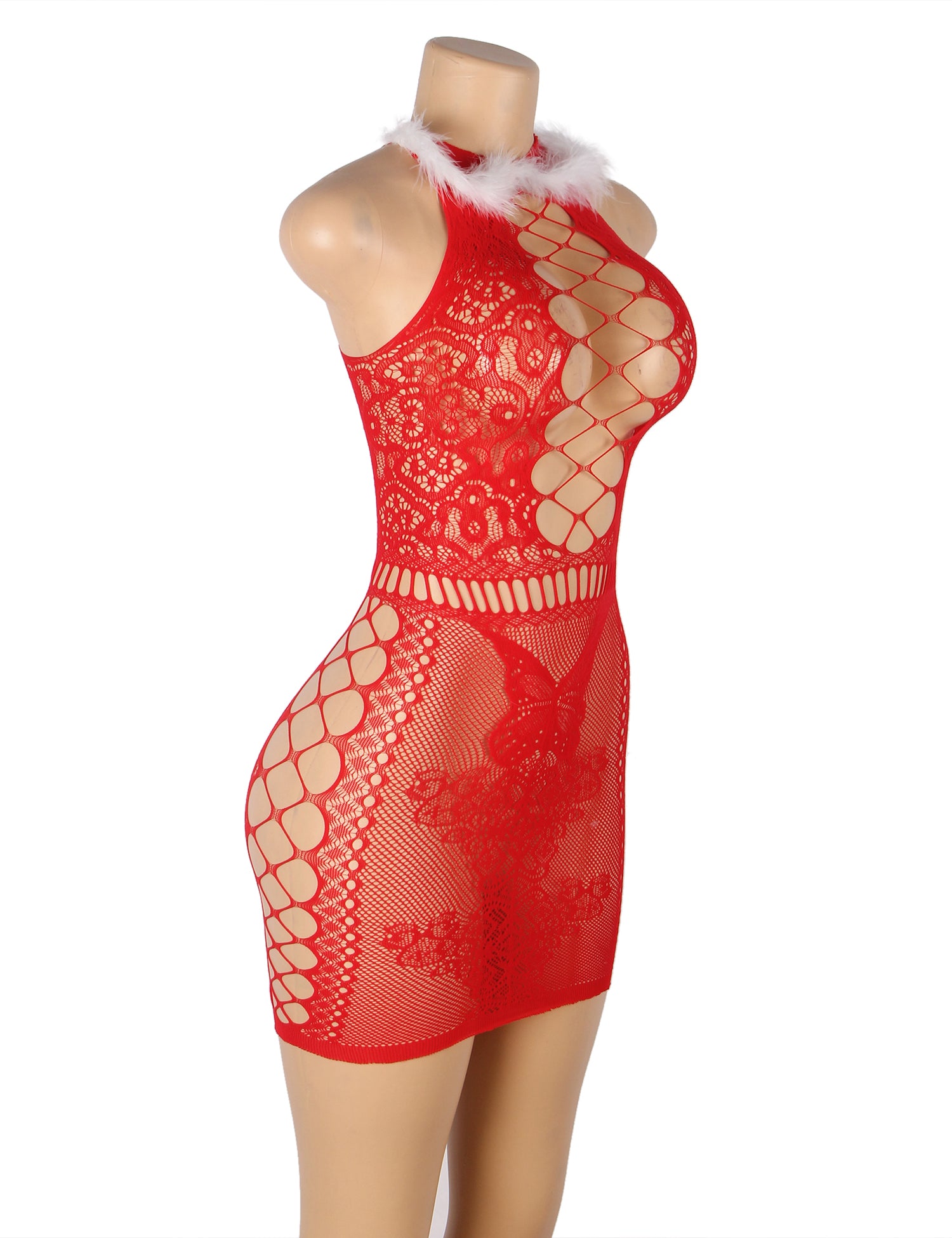 Red Sexy Christmas Fluffy Bodystocking