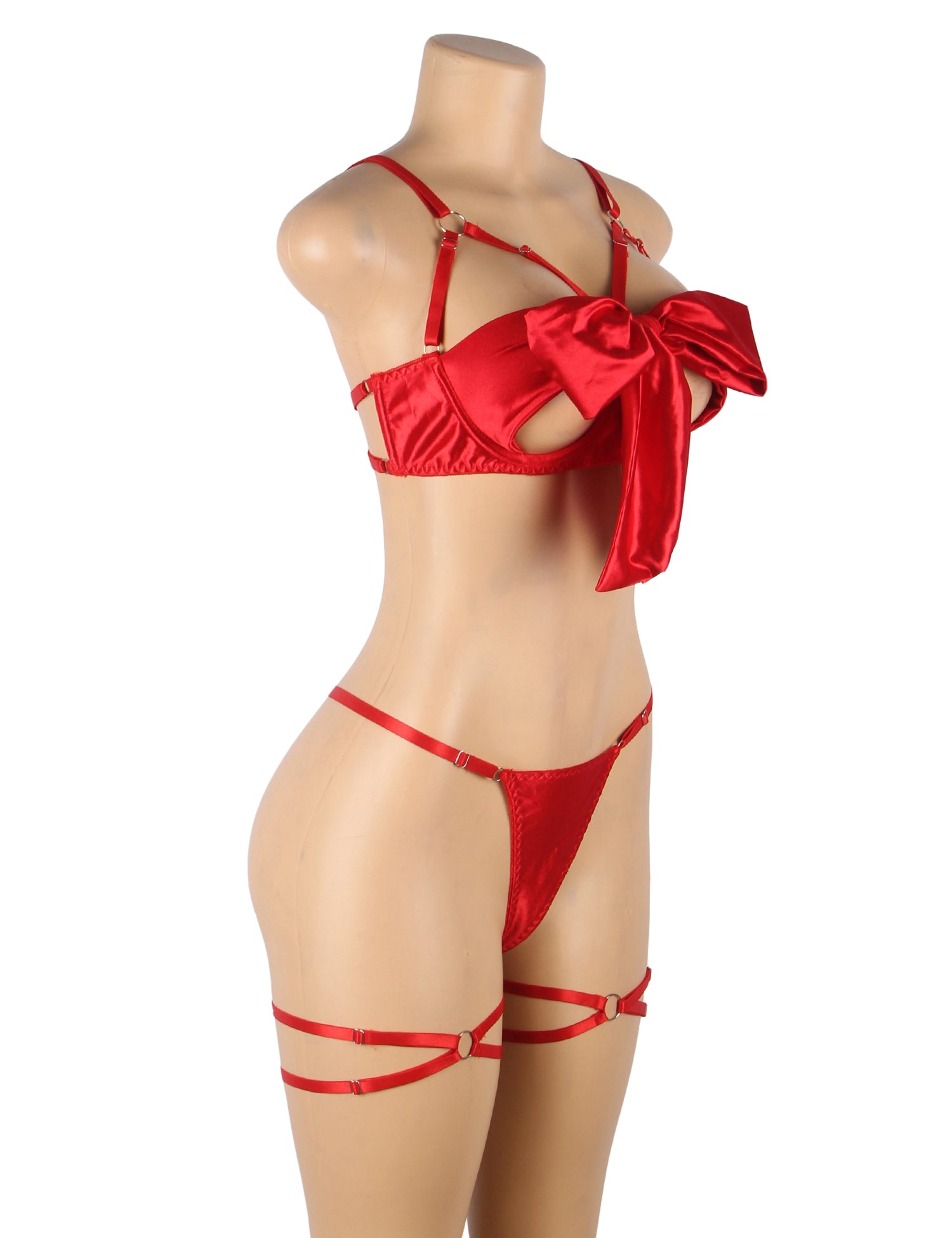 Openable Red Bow Sexy Bra Set