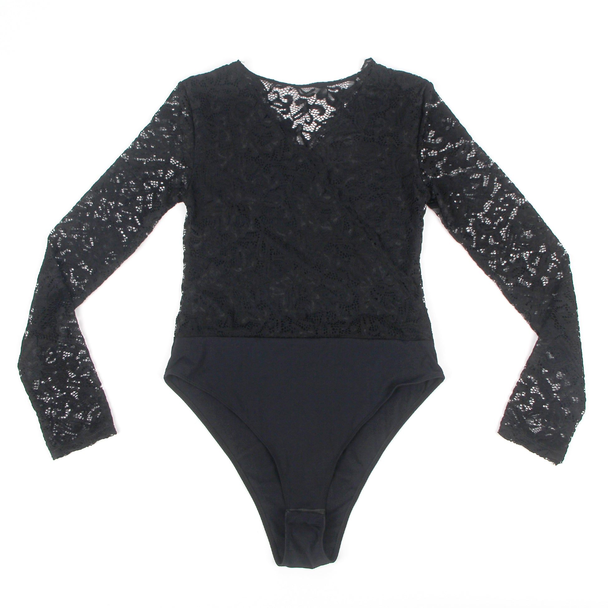 Black Brushed Lace Long Sleeve Bodysuit