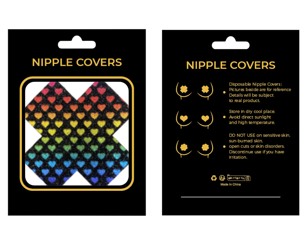 Cross Shape Nipple Covers With Colorful Hearts