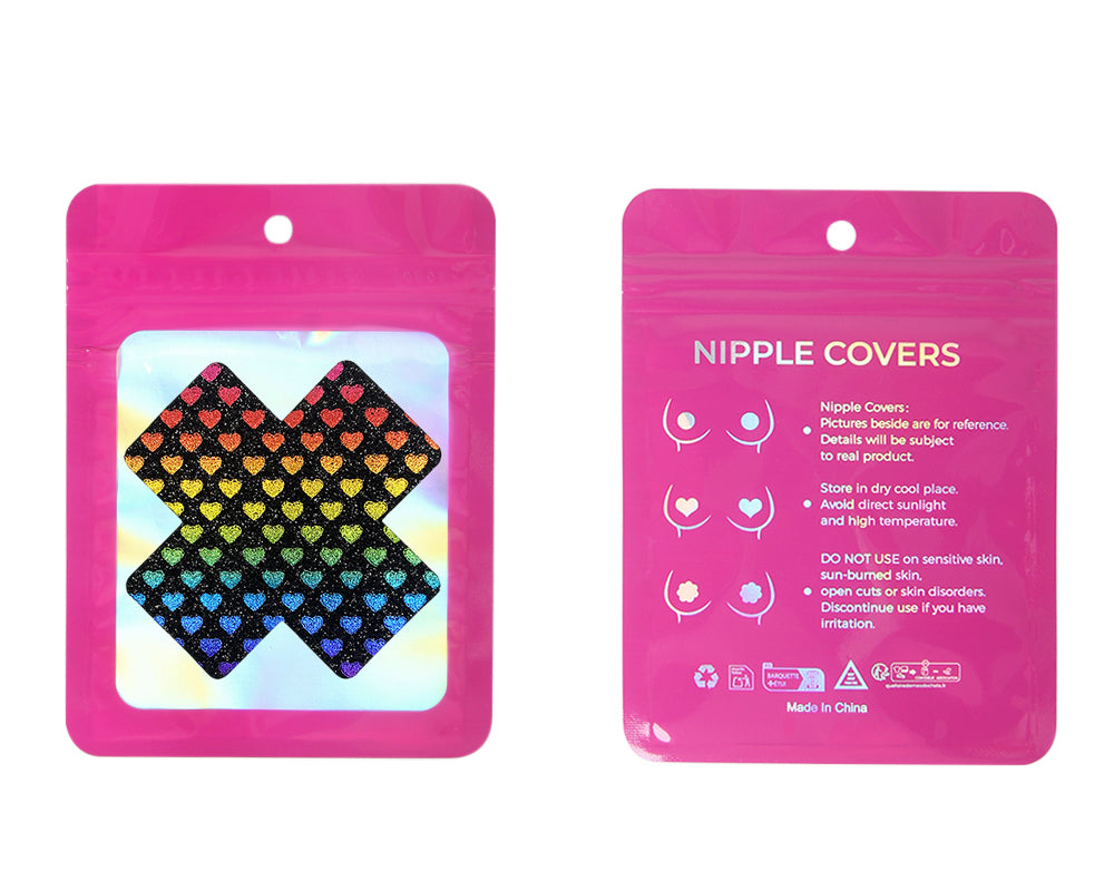 Cross Shape Nipple Covers With Colorful Hearts