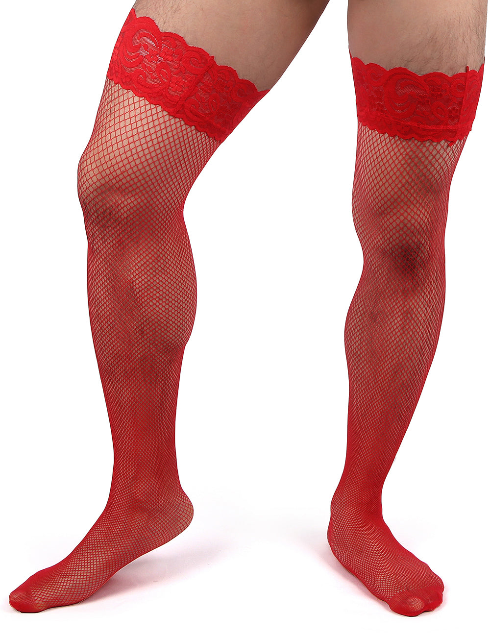 Red Men's Sexy Fishnet Stockings