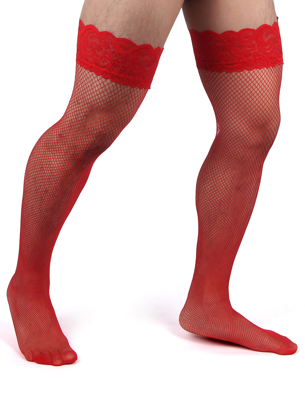 Red Men's Sexy Fishnet Stockings