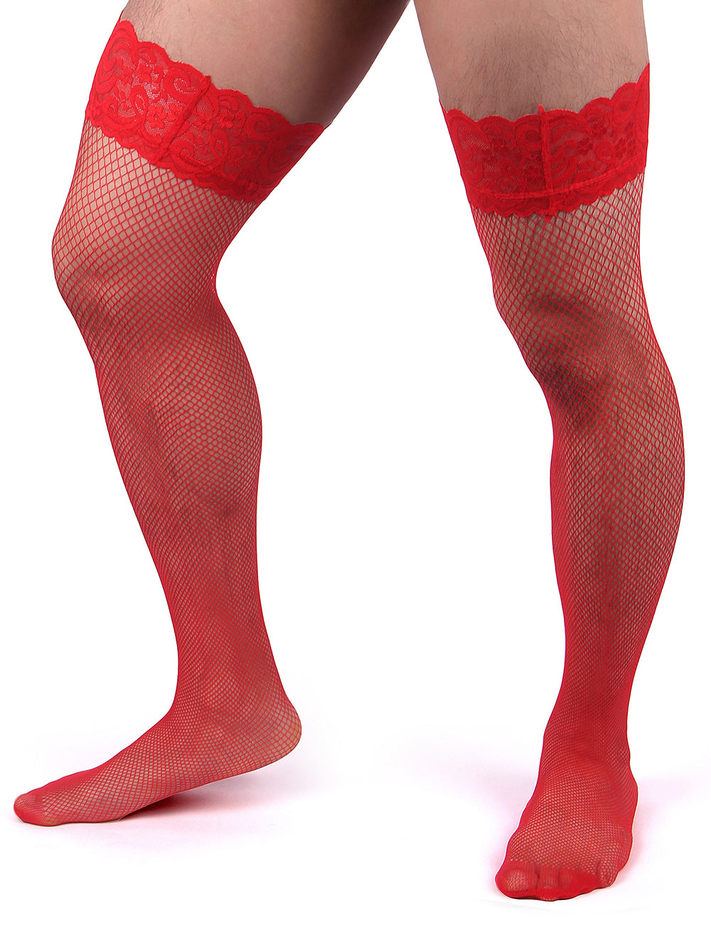 Red Men's Sexy Fishnet Stockings
