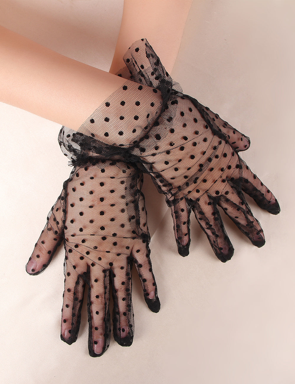 Black Sexy Mesh Gloves With Polka Dots