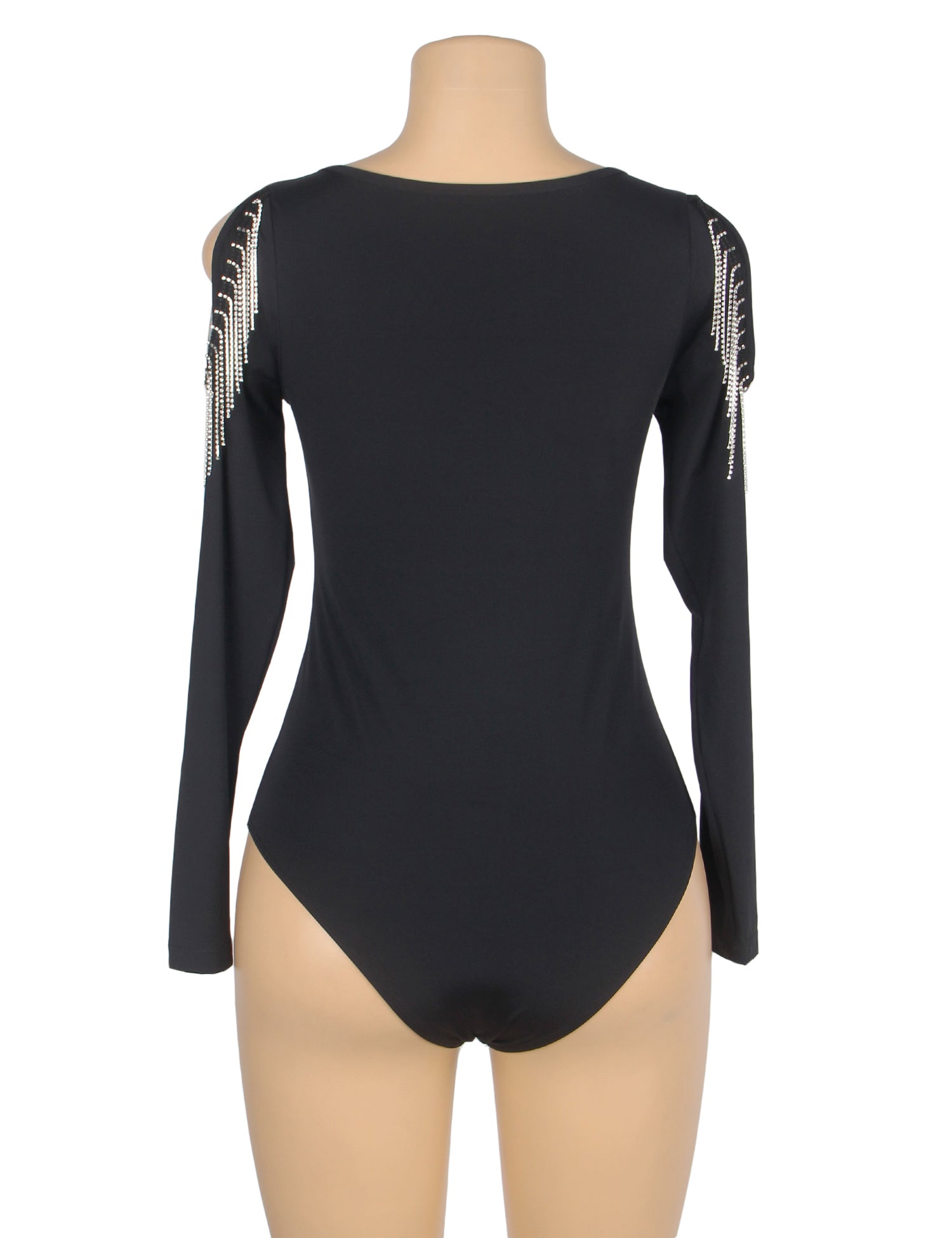 Black Diamond Chain Tassel Long Sleeve Bodysuit
