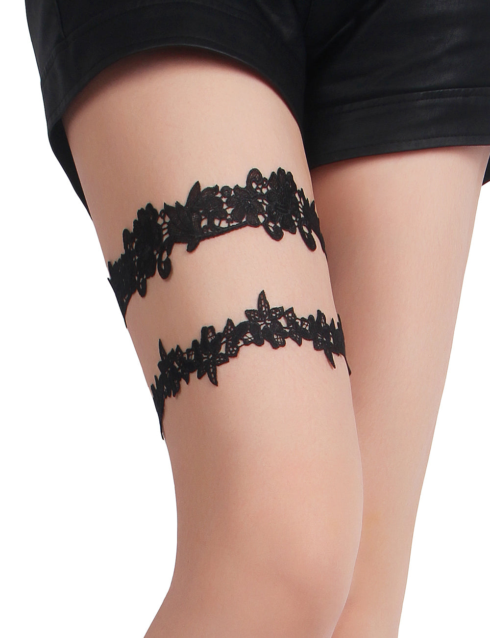 Black Sexy Floral Lace Bow Leg Ring