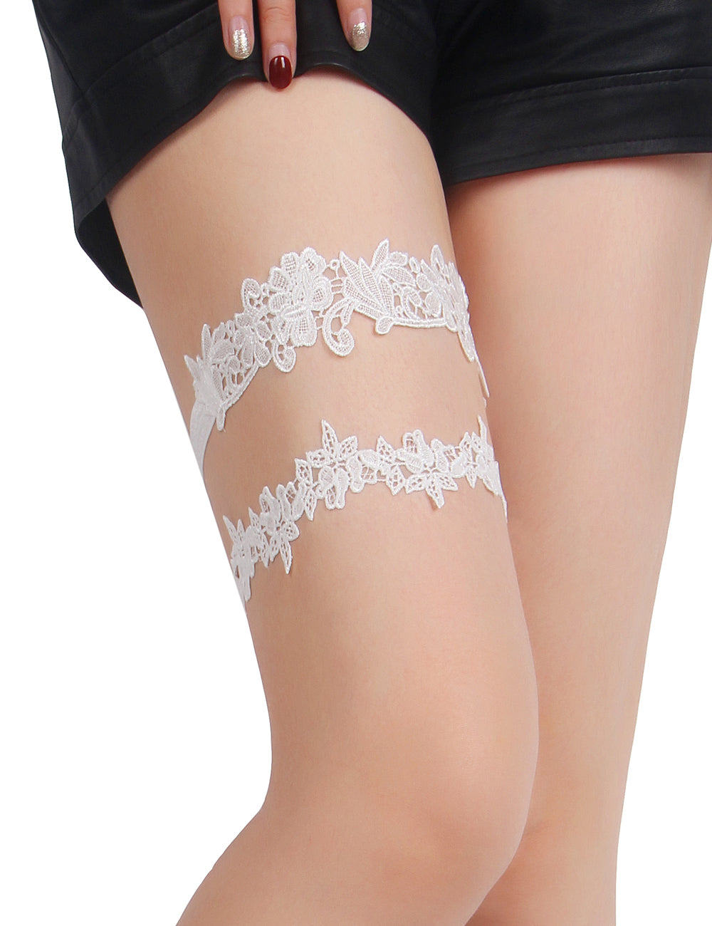 White Sexy Floral Lace Bow Leg Ring