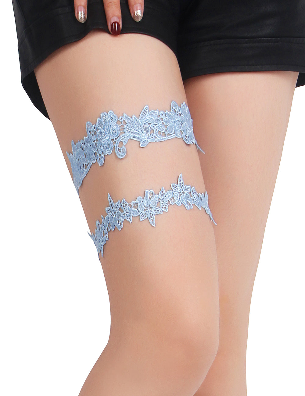 Blue Sexy Floral Lace Bow Leg Ring