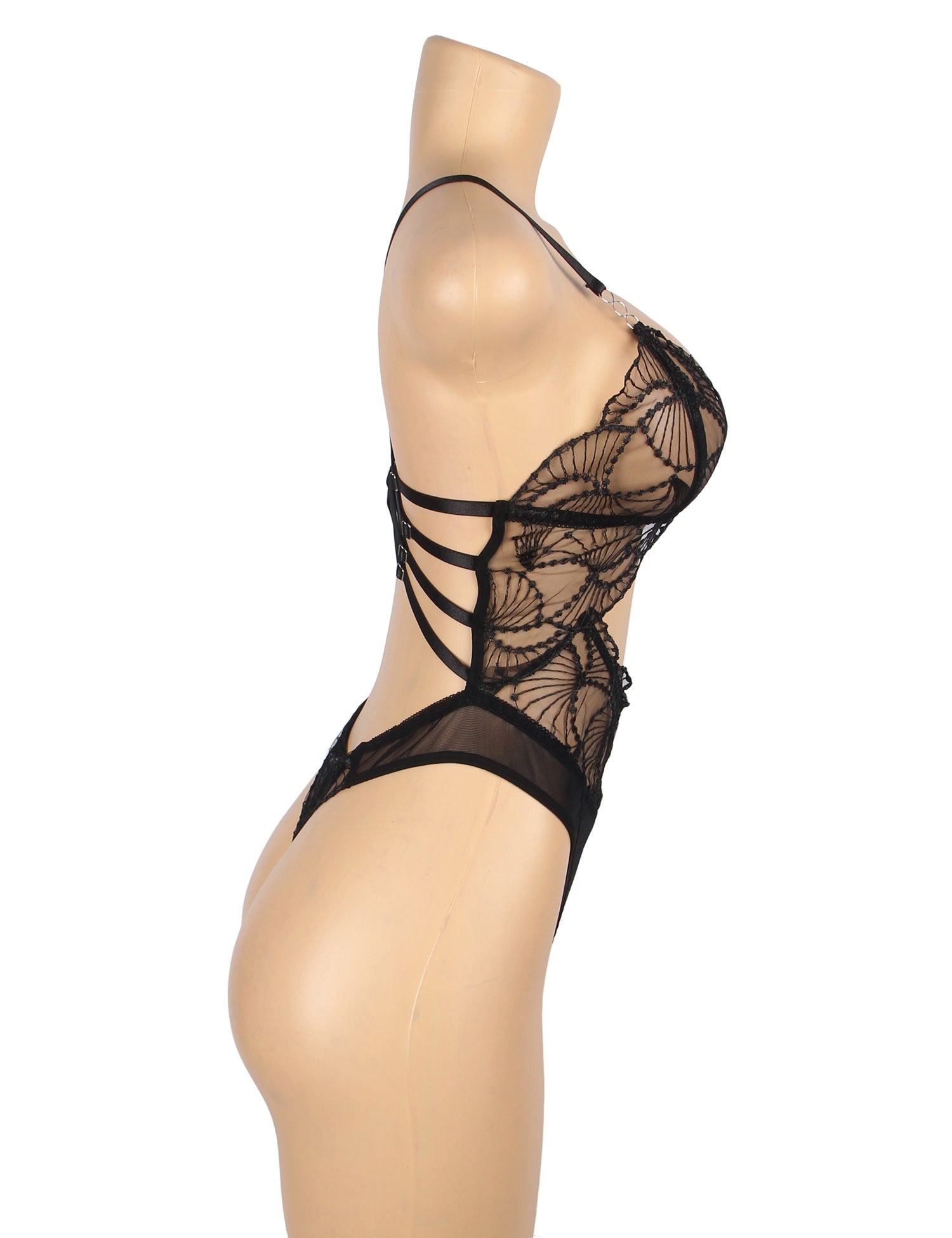 Black Sexy Hollow Cut Lace See Through Teddy Lingerie