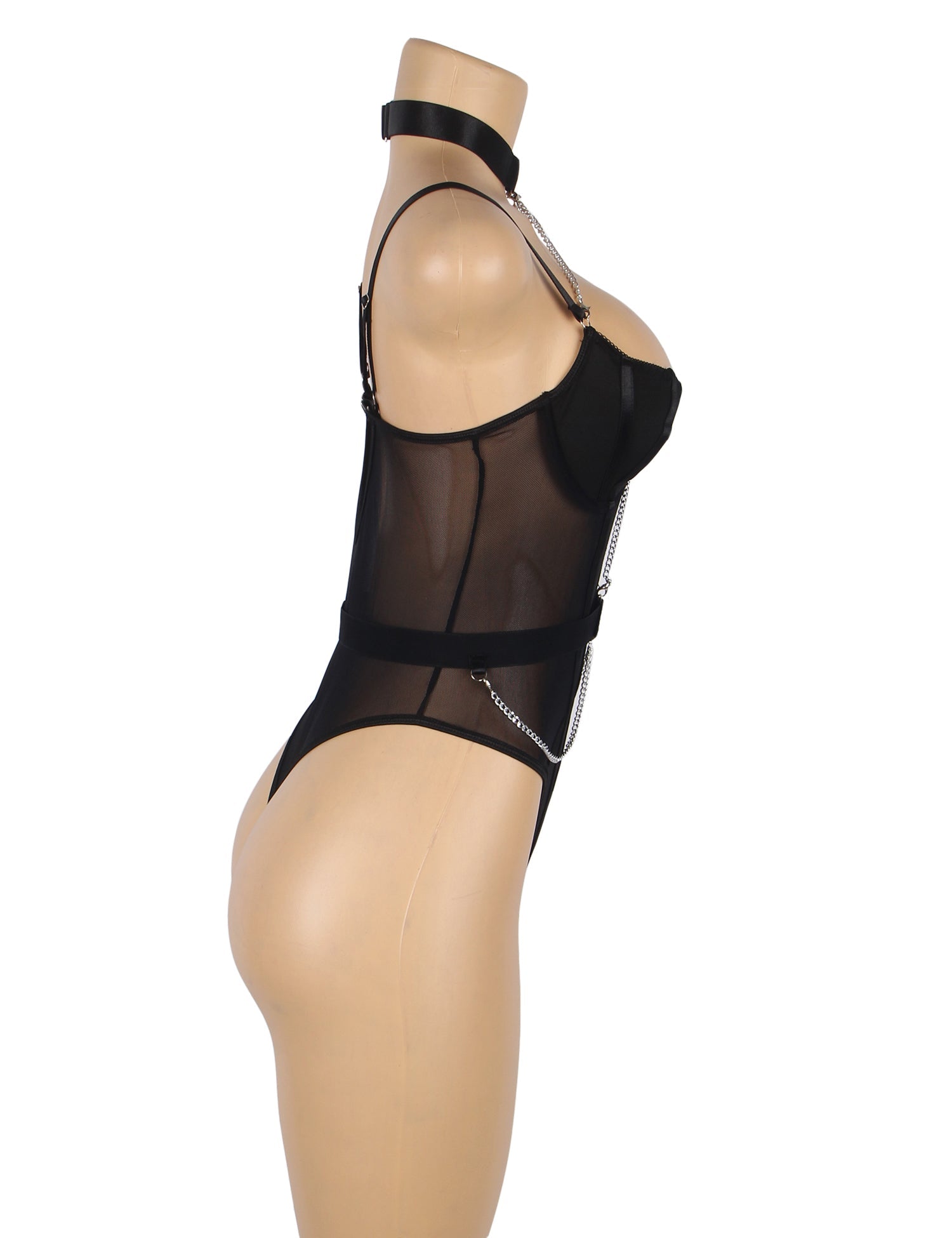 Black Mesh Chain Suspender Bodysuit