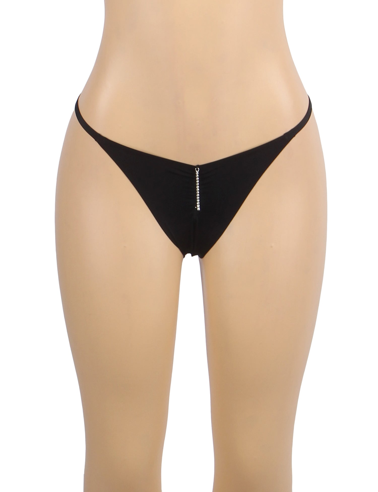 Black Sexy Women Seamless Panty With Shining Chain Pleated Design