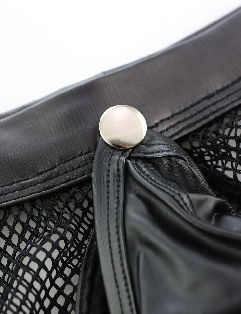 Black Sexy Mesh Openable Crotch Imitation Leather Men's Boxer Underwear
