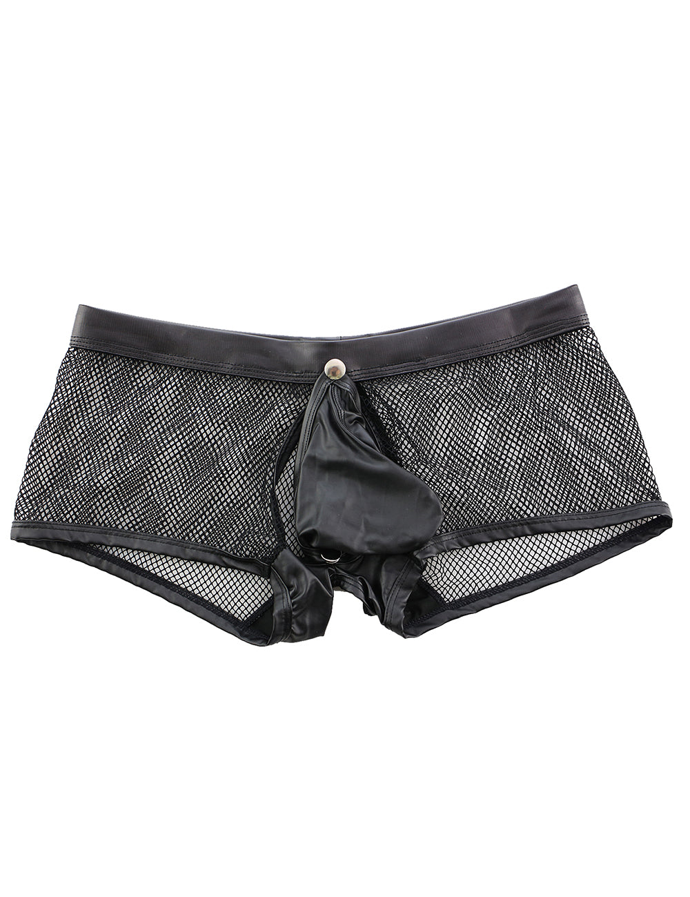 Black Sexy Mesh Openable Crotch Imitation Leather Men's Boxer Underwear