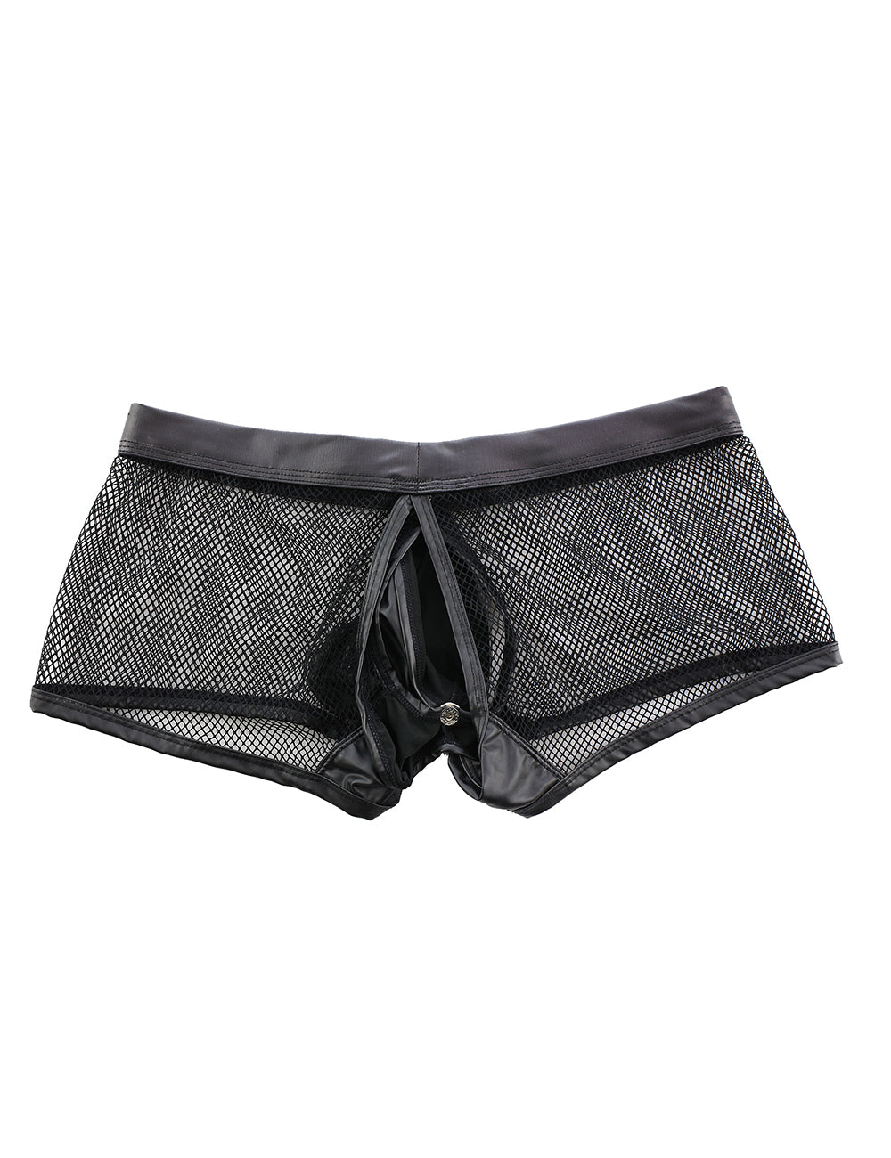 Black Sexy Mesh Openable Crotch Imitation Leather Men's Boxer Underwear