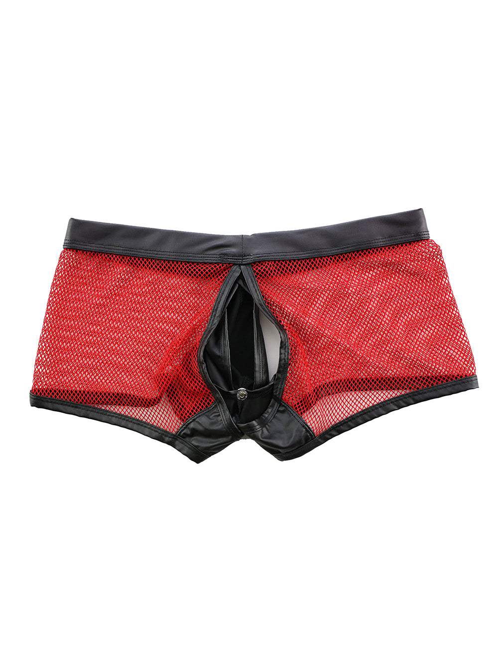 Red Sexy Mesh Openable Crotch Imitation Leather Men's Boxer Underwear