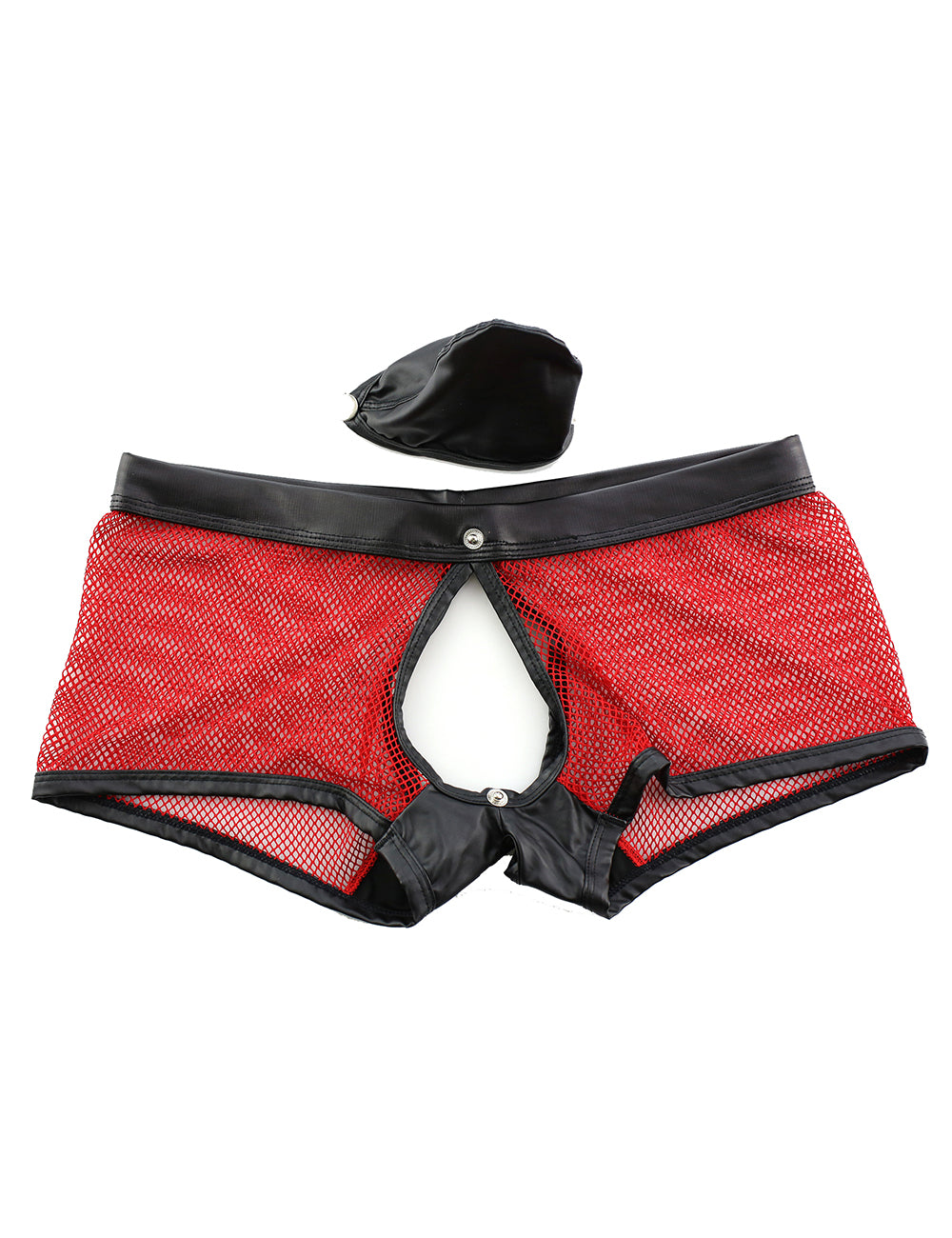 Red Sexy Mesh Openable Crotch Imitation Leather Men's Boxer Underwear