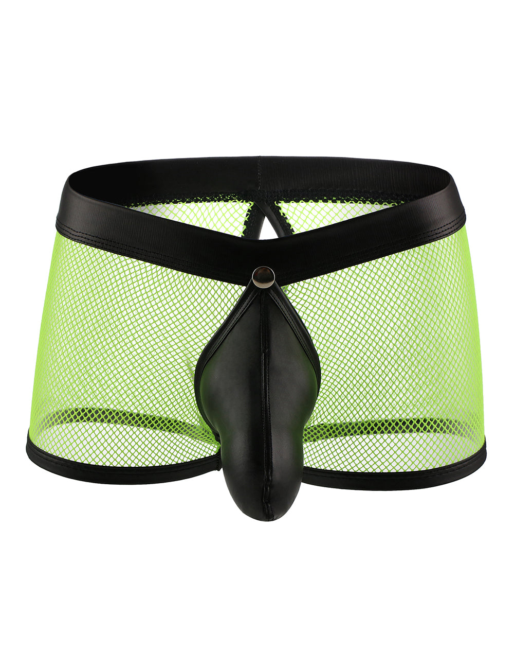 Green Sexy Mesh Openable Crotch Imitation Leather Men's Boxer Underwear