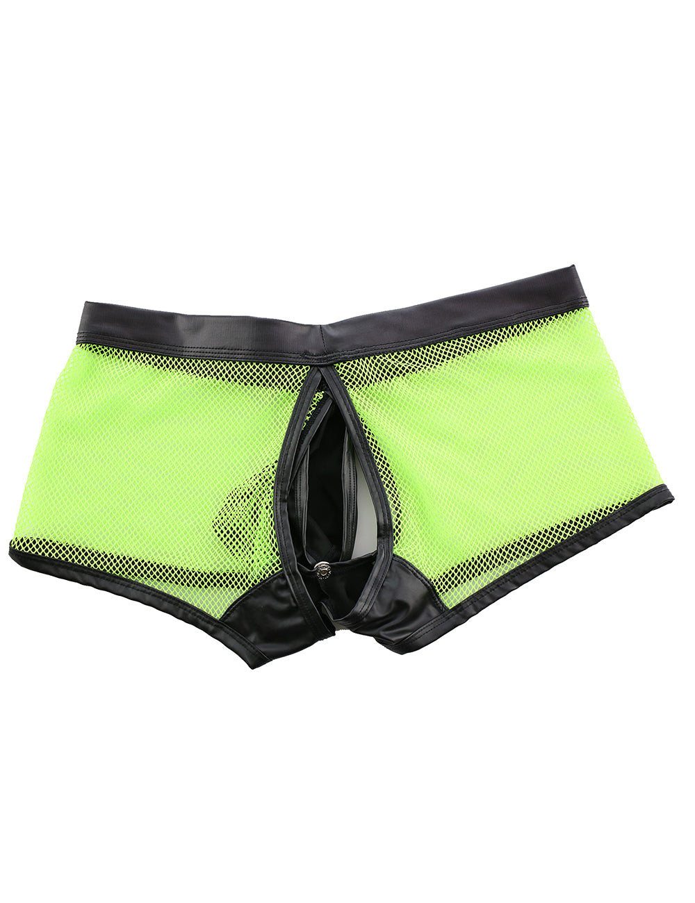Green Sexy Mesh Openable Crotch Imitation Leather Men's Boxer Underwear