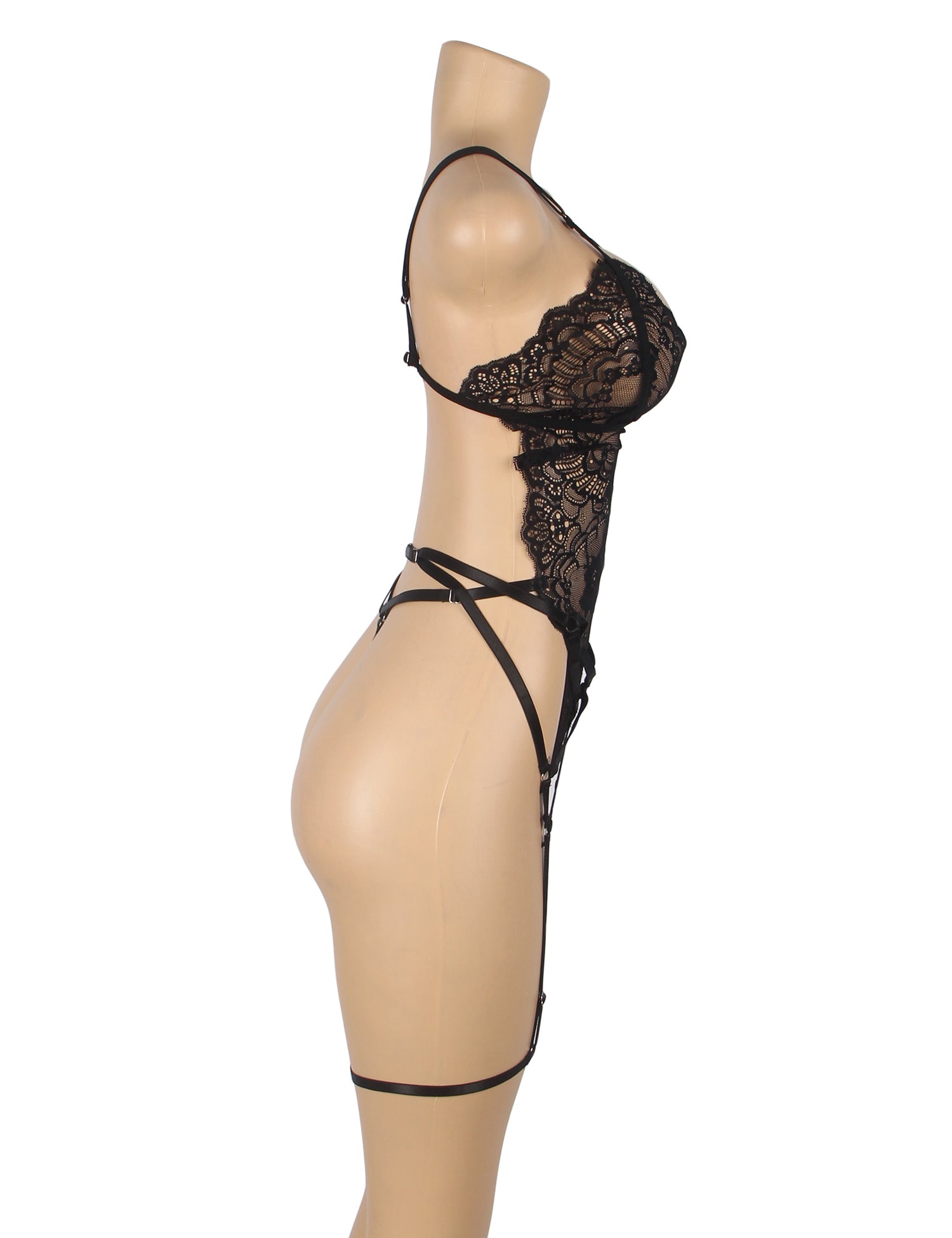 Black Sexy Lace See Through Police Cosplay Bondage Bodysuit Lingerie