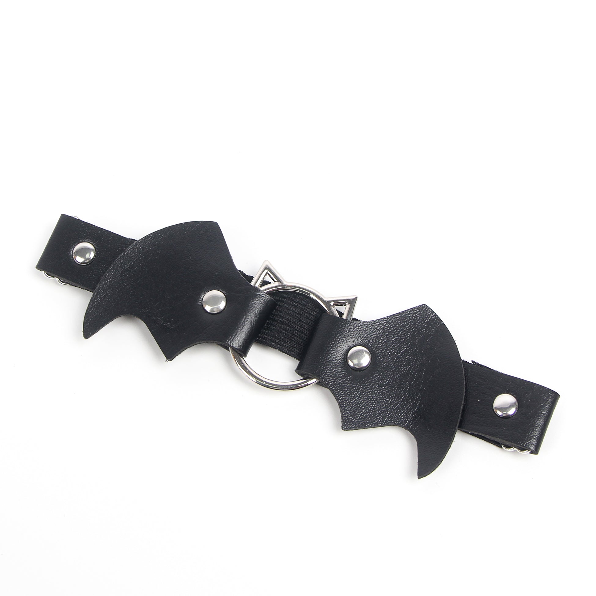 Cat Head Bat Wings Black Adjustable Faux Leather Studded Punk Leg Rings