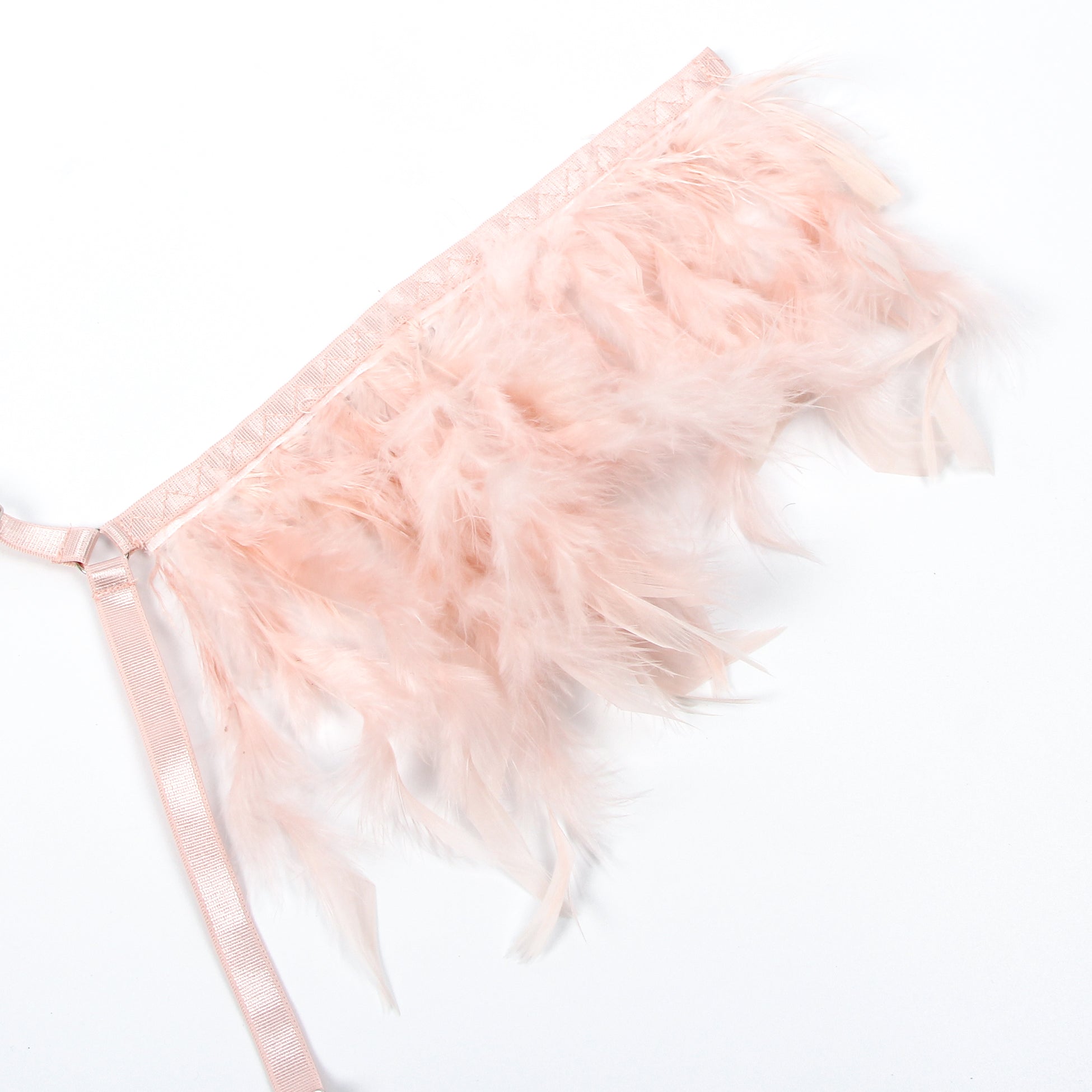 Pink Feather Lace Chain Sexy Bra Set